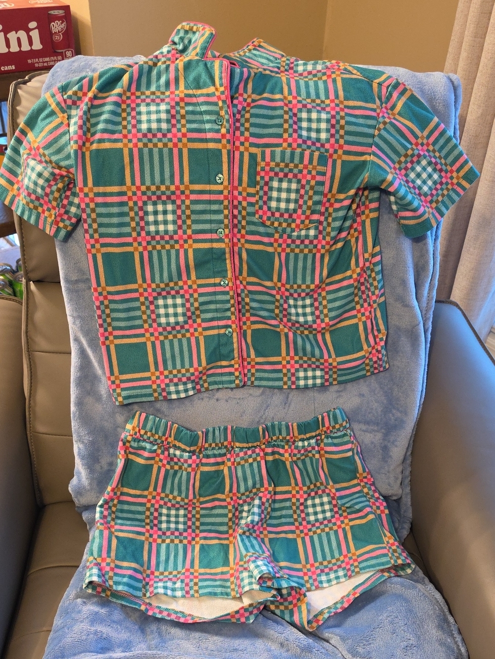 art class Teal Plaid Short Sleeve Pajama Set with Pink & Yellow Accents